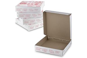 MT Products White-Red Pizza Box 12" x 12" x 2" - Extra Thin Pizza Boxes with Design (Pack of 10) - Made in the USA