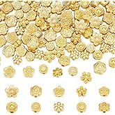 PH PandaHall 100Pcs 10 Styles Metal Flower Beads Golden Spacer Beads Floral Loose Charm Bead Blossom Flower Flat Round Loose Bead Spacers for Bracelet Jewelry Making, 5.5~8mm