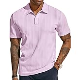 PJ PAUL JONES Mens Textured Knit Polo Shirts Regular Fit Stretchy Golf Shirts