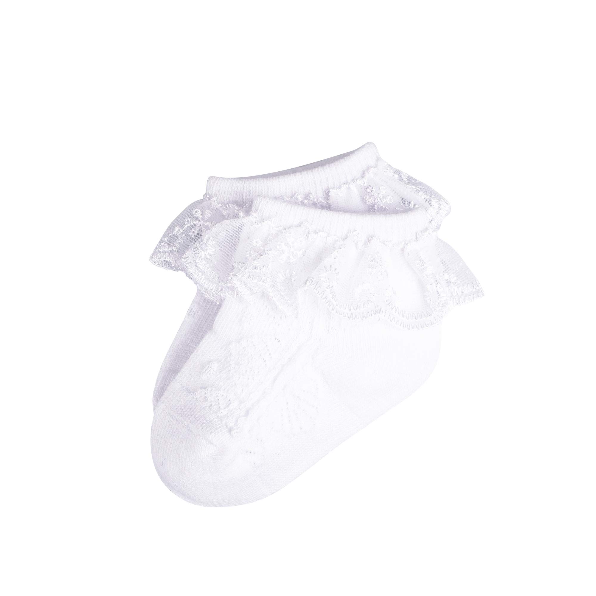 CozyWay Baby Girls Frilly Lace Basic Socks Newborn Toddlers 0-3 Years Cotton pack of 6 … (Lace#4/white/6 pack, 1-2 Y)