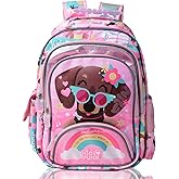 16 Inch Kids Backpacks, Cute Dog Backpack for Girls Kawaii Light Pink Backpack for Preschool Kindergarten Elementary Large Capacity