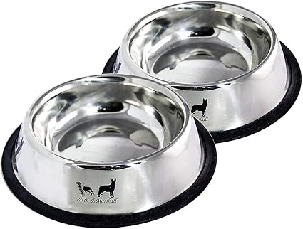 Patch & Marshall Pet Feeding Bowls for Dogs and Cats with Anti Skid Ring, X-Large, 1600ml Per Bowl - Set of 2