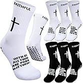 Glitopper 6 Pairs Christian Cross Socks Anti Slip Soccer Sock with Rubber Dot Religion Gift for Men Youth Women Sports