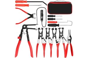 13Pcs Hose Clamp Pliers Set, Fuel Line Pliers Kit with Flexible Hose Removal Tool Clic R Type/Angled/Swivel Jaw/Flat Band Cla