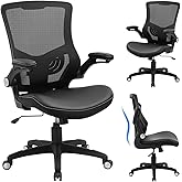 Office Chair Ergonomic Desk Chair, Computer PU Leather Home Office Chair, Swivel Mesh Back Adjustable Lumbar Support Flip-up Arms Executive Task Chair