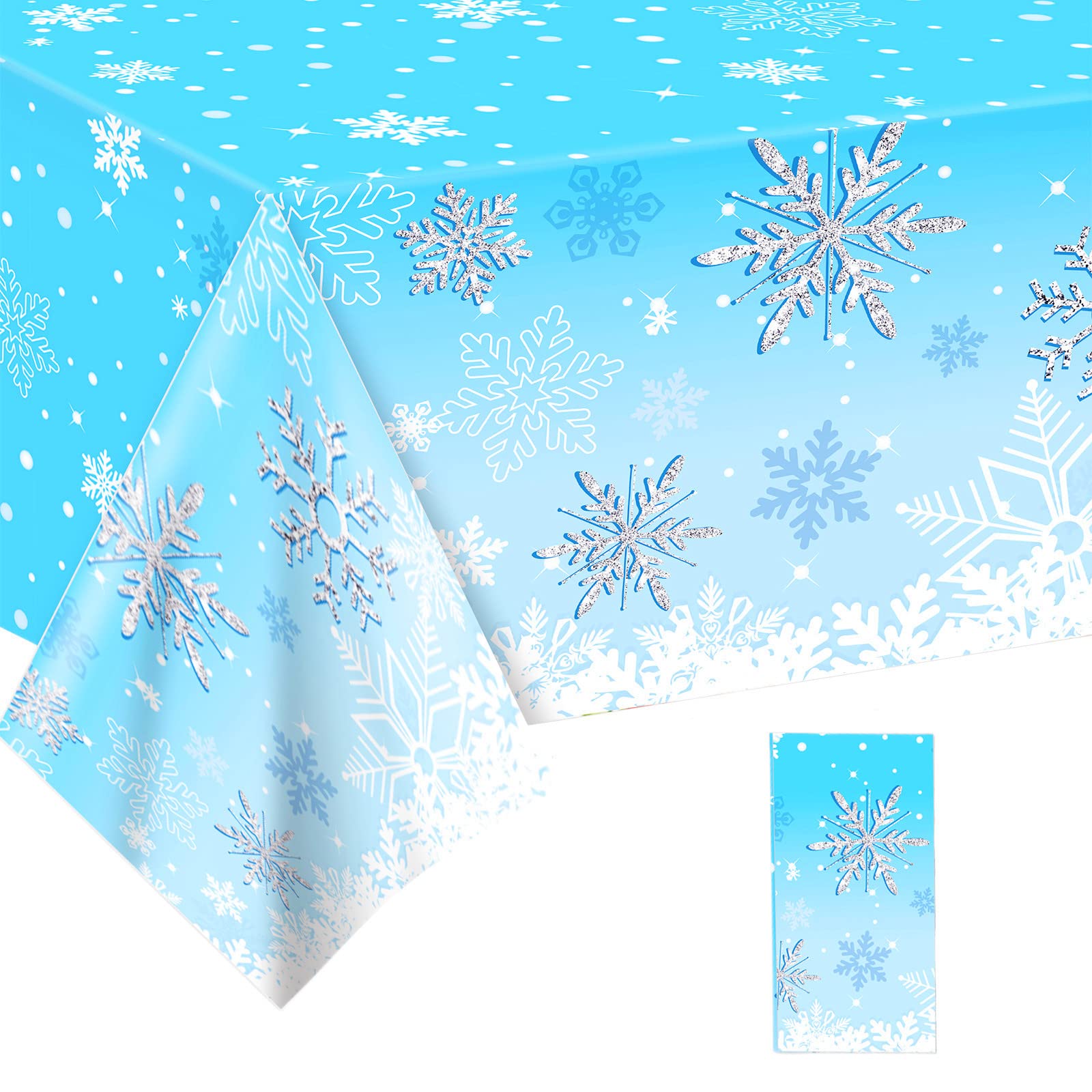 Blue and White Snowflake Tablecloth for Christmas Party,130*220cm Christmas Frozen Winter Snowflakes Table Cover Disposable Plastic Table Cloth for Winter Holiday Xmas Frozen Party Supplies Decoration