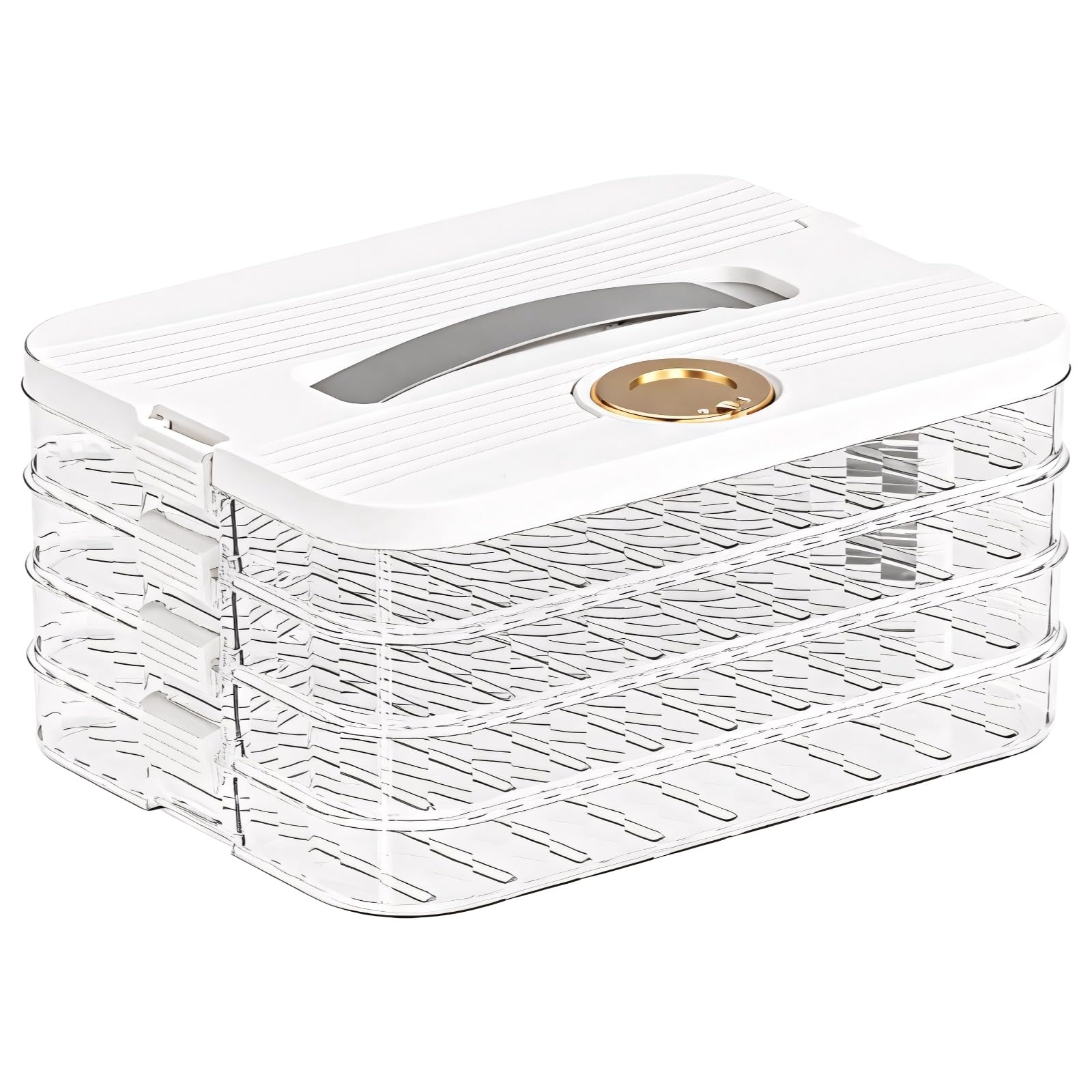 Photo 1 of *USED/DAMAGED** Varku 4-Tier Stackable Food Storage Container with Handle, Transparent Bento-Style Organizer for Kitchen & Refrigerator – Ideal for Dumplings, Fruits, Snacks & Small Portions