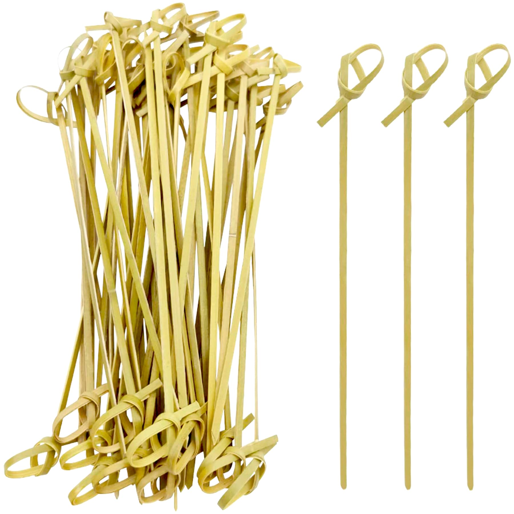 EXNIMA, 50, 100 and 300 Pieces, Bamboo Skewers for Eco-Friendly Cocktails, Knotted Sticks Bow or Spiral Cocktails and Snacks, Bamboo Skewers, Parties, Canapés, Catering, Barbecue, Wedding, Crafts