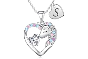 IEFRICH Unicorn Necklace Gifts for Girls Kids - Colorful CZ Heart Initial Necklaces Unicorn Necklace for Girls Jewelry Birthday Gifts for Little Girl Kids