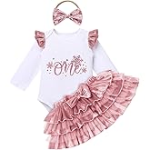 ODASDO Baby Girl Fall Winter 1st Birthday Cake Smash Outfit Cotton Long Sleeve Romper Velvet Skirt Headband Set