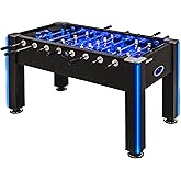 Atomic Azure LED Foosball Table with in-Rail Lighting | Blue LED illuminated rails, legs, goals. Built-in music. 47"x27" playfield. Electronic scoring. Glow foosball included.