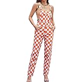 Bindefon Overalls for Women Checkered Pants Fashion Jumpsuits Stretchy Rompers Plaid Bib Coveralls