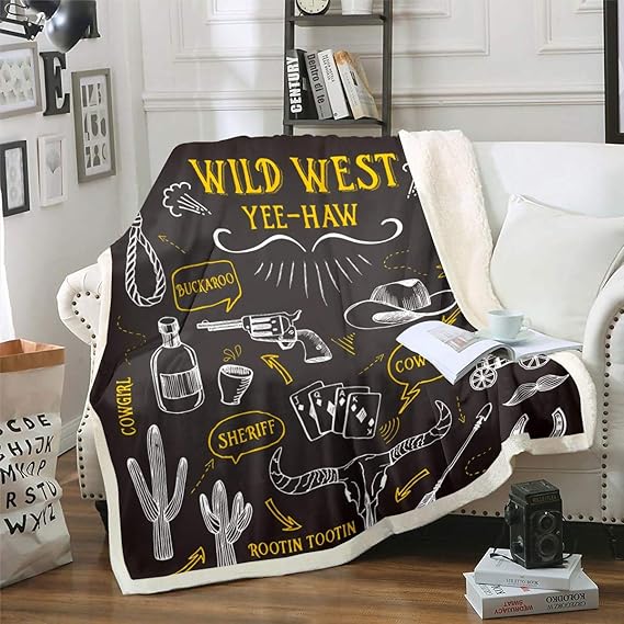 Loussiesd Western Decor Blanket Wild West Themed Sherpa Blanket for