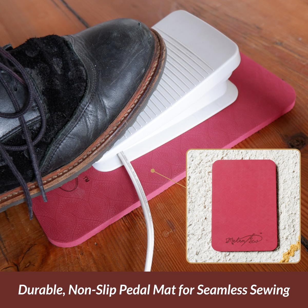 Madam Sew Sewing Machine Pedal Mat | No Slip Rubber Keeps Pedal in Place | Sewing Accessory | 7” x 10”