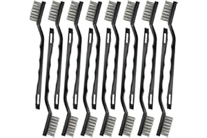 HZMM 15PCS Mini Stainless Steel Wire Brush Set, Curved Handle Masonry Brushes, Wire Bristle Scratch Brush for Cleaning Welding Slag, Rust, Paint, Metal, Wood, Rust Remover Tool