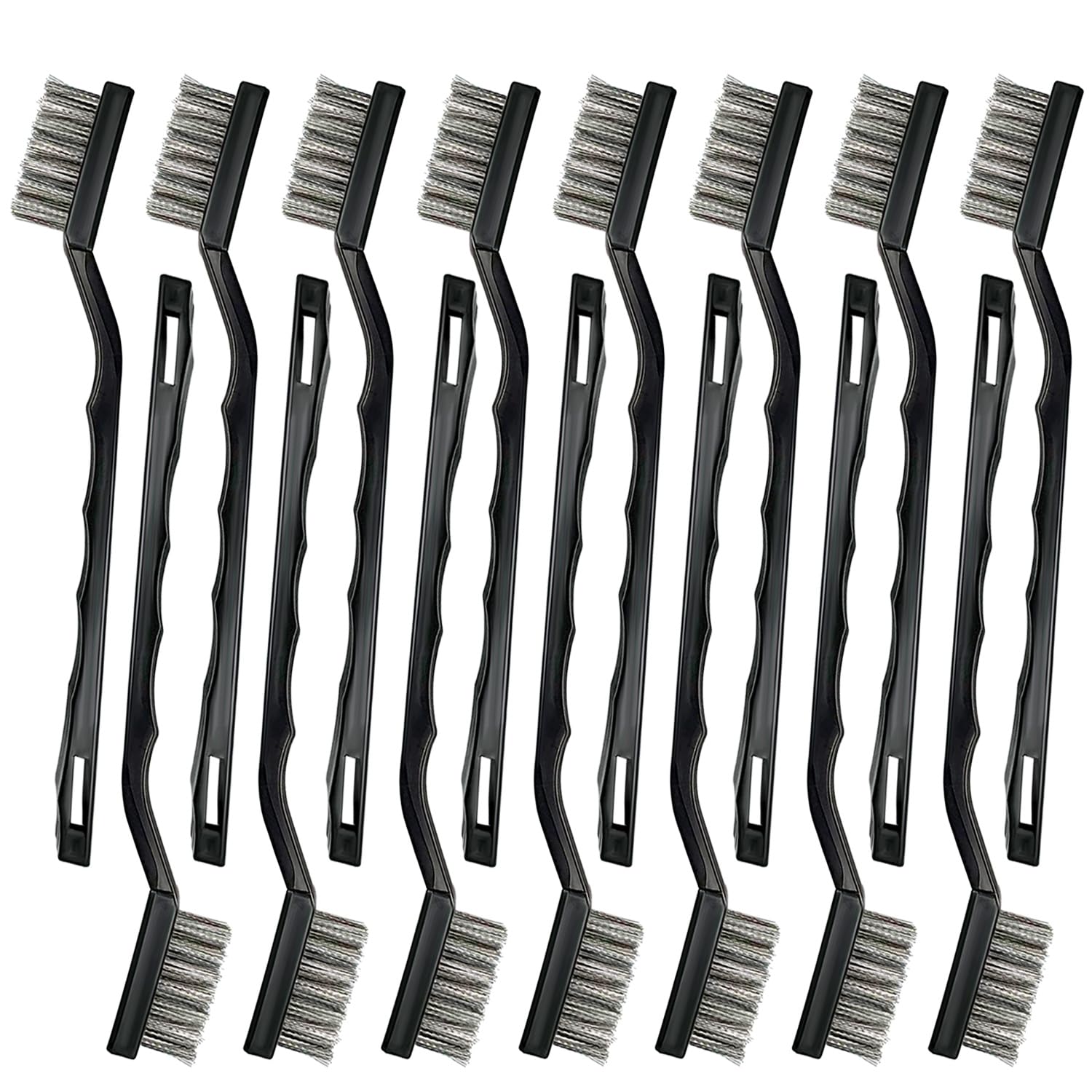 Photo 1 of 15PCS Mini Stainless Steel Wire Brush Set, Curved Handle Masonry Brushes, Wire Bristle Scratch Brush for Cleaning Welding Slag, Rust, Paint, Metal, Wood, Rust Remover Tool