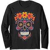 Halloween Sugar Skull Calavera Long Sleeve T-Shirt