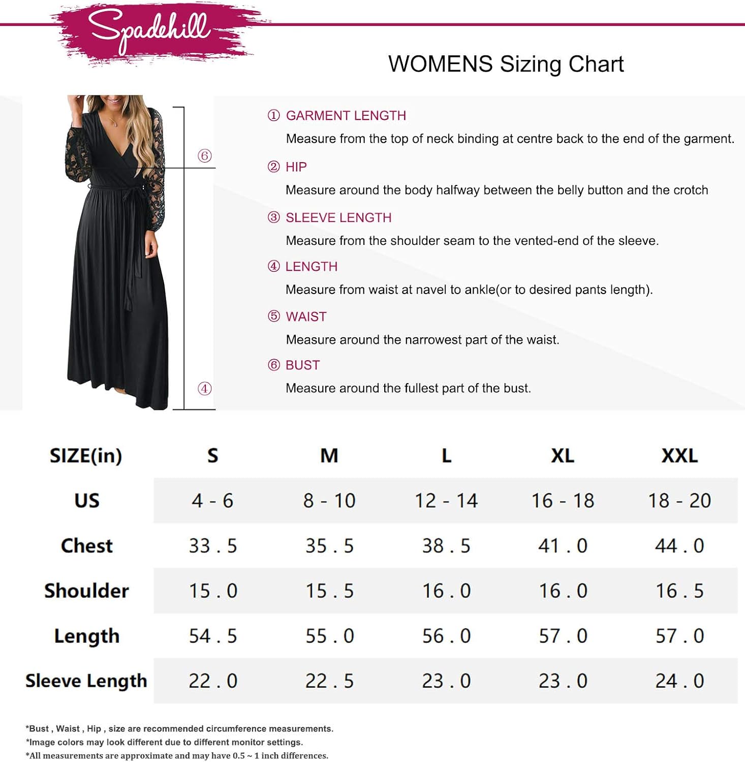 Spadehill Women's Faux Wrap V-Neck Lace Sleeve Maxi Dresses: Clothing