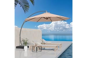 Kingdura 11ft Offset Cantilever Patio Umbrella with Base Included, Large Round Aluminum Outdoor Umbrella, 360° Rotation & Infinite Tilt, Heavy Duty Frame for Deck Pool Backyard, Beige