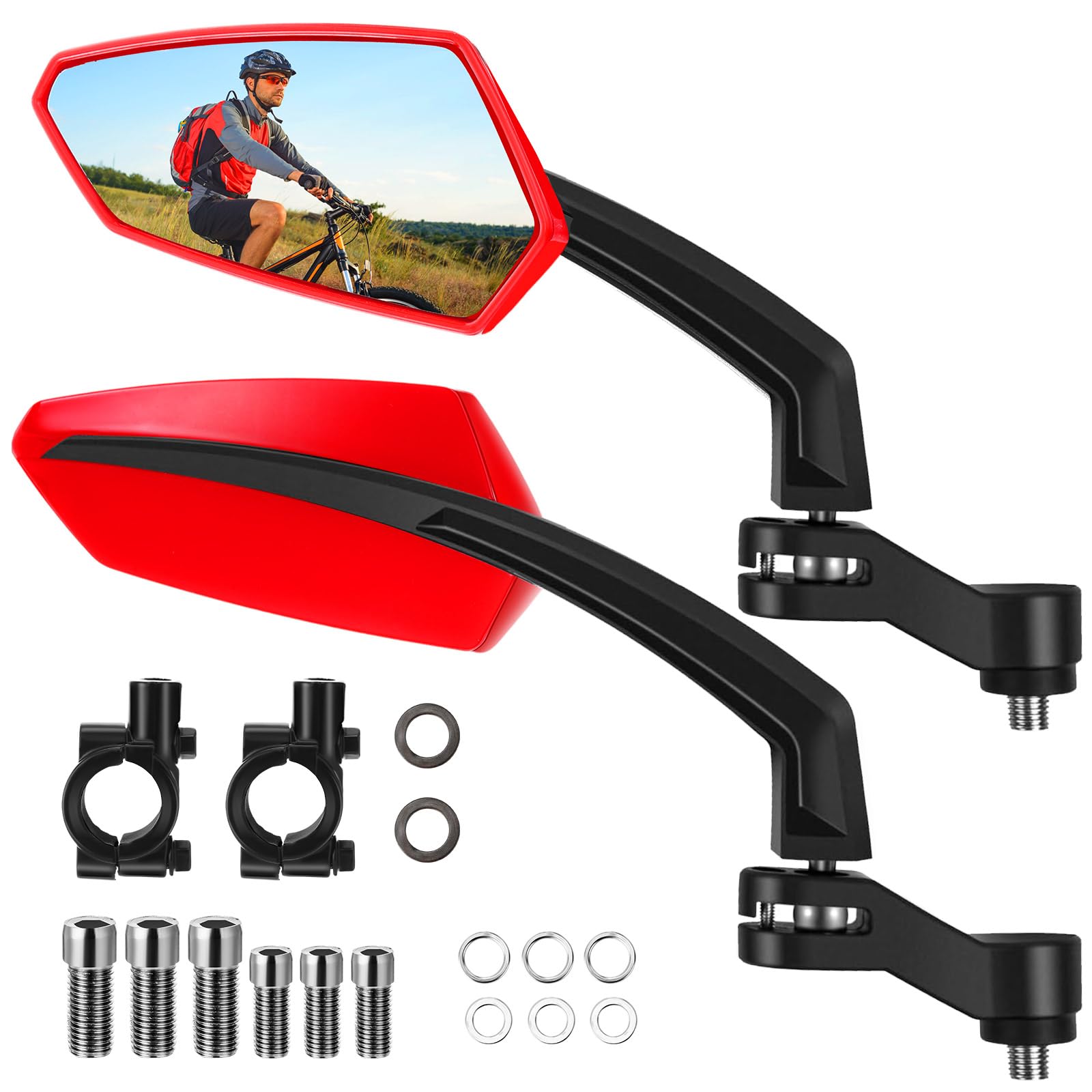 View 1 of **PARTS ONLY**Hestya 1 Pair Handlebar Bike Mirror 360° Rotatable and Adjustable Universal Fit Rearview Bicycle Mirrors Glass Lens Safe Cycling Accessories for Scooter, E-bikes, Mountain Bikes, Road Bicycles(Red)