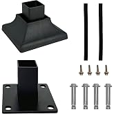 Rockwill Heavy Duty Steel Fence Base Flange Kit for 2 Inch Square Posts | Complete Set with 1 Base, 1 Interlocking Cover, 4 Anchor Bolts, 4 Tapping Screws, 2 EVA Paddings on Deck Garden (2", 1-Pack)