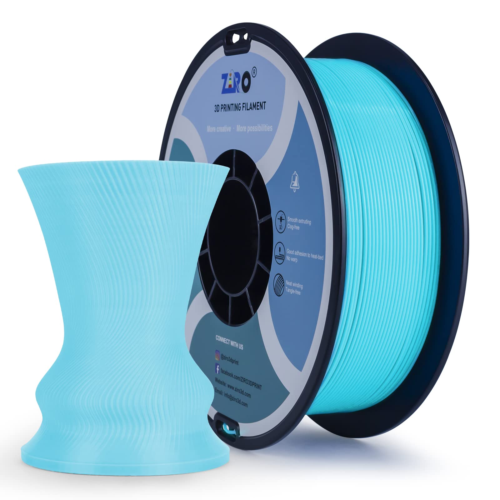 ZIRO PLA Filament 1.75mm, 3D Printer Filament PLA PRO Basic Color Series 1.75mm 1kg (2.2lbs), Dimensional Accuracy +/- 0.03mm, Cyan