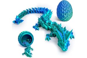 Flavery 3D Printed Dragon Egg with 12" Dragon Inside - Flexible Crystal Dinosaur, Easter Egg, Easter Basket Stuffers,Desk Fidget Toy, Figure Decor(Green Mix Blue)