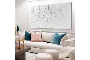 XIANSHOU Home Decor White Abstract Wall Decor Maximalist Artwork Textured Canvas Wall Art Pictures for Living Room Bedroom Home Office Decor 24"x48"