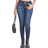 YMI Womens YMI Women's Junior Mid-Rise Wannabettabutt 3-Button Recycled Fibers Skinny Jeans