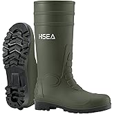 HISEA Men's Rain Boots with Steel Shank, Waterproof Rubber Boots Seamless PVC Rainboots Durable Protective Footwear Outdoor Work Boots Garden Fishing Tall Knee Boot for Agriculture and Industrial Working