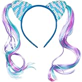 TSJ Cat Ears Headband with Wigs Glitter Kitty Hairbands Dress Up Party Wigs Headbands for Custume Party Favors