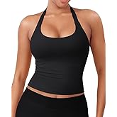 YEOREO SoftHue Women's Impact Halter Tank Top Longline Backless Scoop Neck Built-in Bra Sports Workout Gym Crop Top