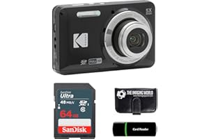 THE IMAGING WORLD Kodak PIXPRO FZ55 Black 16MP Digital Camera 5X Optical Zoom 28mm Wide Angle 1080P Full HD Video 2.7" LCD Camera + 64GB Card and Reader + Memory Wallet