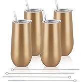Lifecapido 4 Pack Stemless Champagne Tumblers, 12oz Insulated Champagne Flutes with Lid, Insulated Champagne Glass, Champagne Flute Tumbler, Great Gift for Birthday Party Wedding Christmas (Gold)