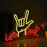 Let's Rock Hand Neon Signs for Wall Decor, LED Neon light, Dimmable USB Powered, for Home Bar Shop Classroom Man Cave Pub Recreation Room Garage Bedroom,Red and Yellow,17x12 Inch,
