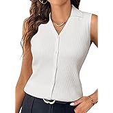 Arach&Cloz Women's 100% Cotton Button Down Summer Business Casual Slim Fitted Tank Tops 2026