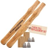 Sledge Hammer Handle Replacement for 2&ndash;4 lb Made of American Hickory Wood | Heavy and sturdy Wooden hammer handle 12.5" long | Complete replacement set Wood + steel wedges included Fits 2 3 4 lb heads
