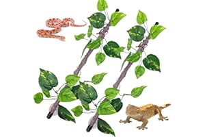 VCEPJH Reptile Climbing Branch Decor 2 Pcs Bendable Jungle Vine with Suction Cup Terrarium Plant Decoration for Gecko Bearded Dragons, Snake,Frogs, Chameleons Cage Accessories (S)