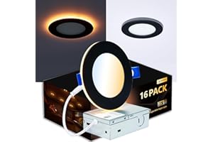 CycevSun 16 Pack Black Recessed Lights 4 Inch with Night Light, Canless Ultra Thin Wafer Soffit Downlight with Junction Box, Dimmable & 5 Color Selectable, 9W, ETL & Energy Star