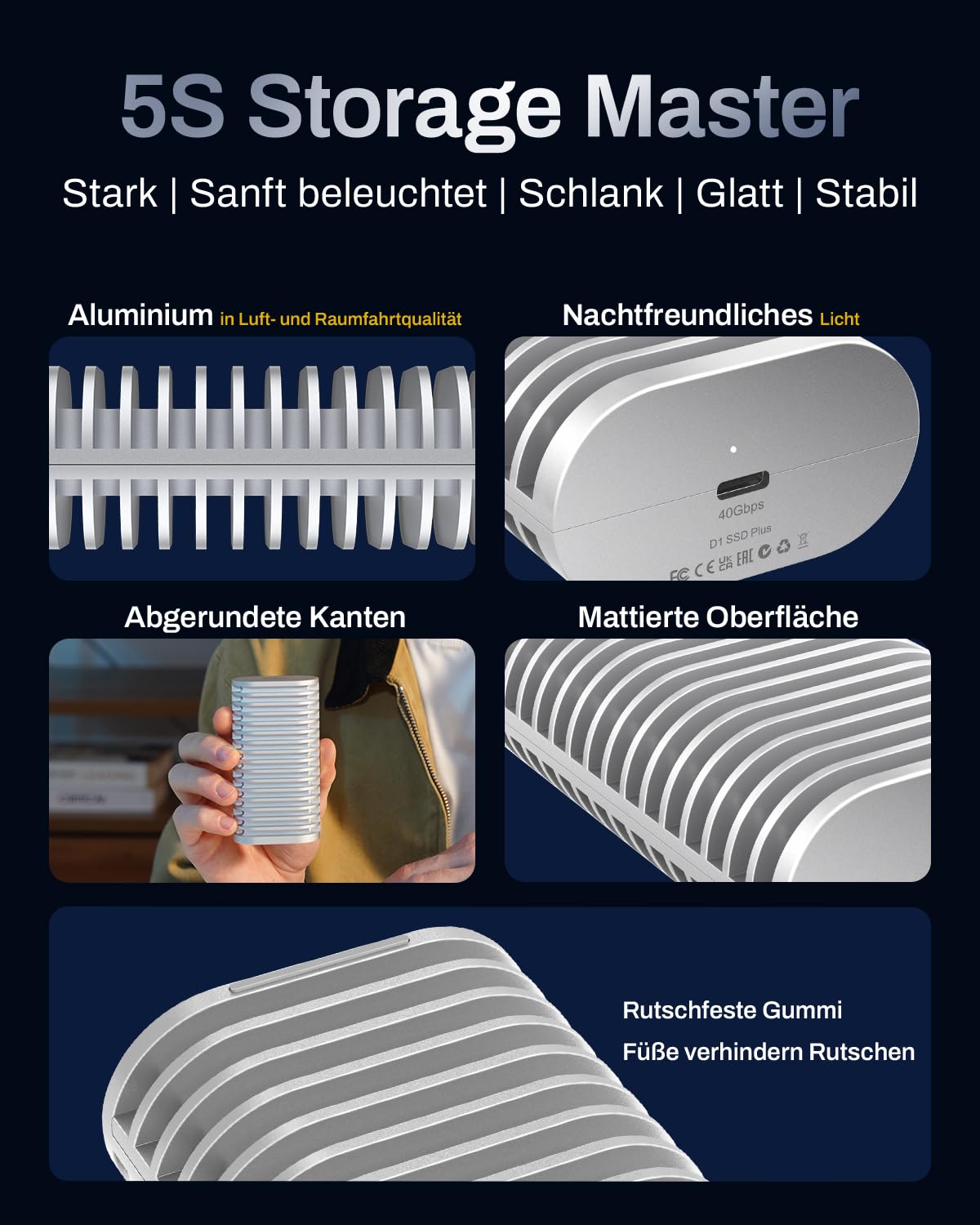 TERRAMASTER D1 SSD Plus 40Gbps M.2 NVMe SSD Gehäuse - Aluminium M.2 Gehäuse USB Typ-C, Kompatibel mit USB 4/3.2/3.1/3.0/2.0, Thunderbolt 5/4/3, Mobile App für Datensicherung inklusive (Diskless) 8