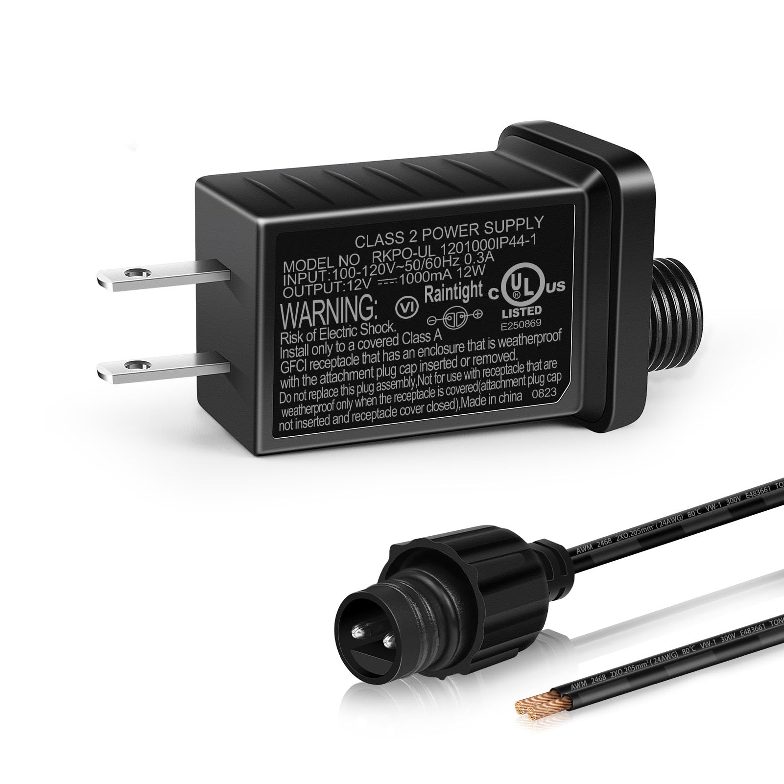 Photo 1 of 12V 12W 1A Class 2 Power Supply, AC to DC Low Voltage Transformer, IP44 Inflatable Power Adapter for LED Strip Lights, Christmas Decor Light, Indoor/Outdoor Use, UL Listed