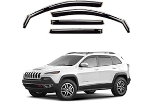 GrandWheel Co Smoke Tinted in Channel Side Window Vent Visor Deflectors Rain Guards Compatible with Jeep Cherokee 2014 2022 4pcs BLACK For Jeep Cherokee 14-22