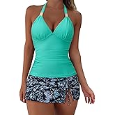 SUUKSESS Women Tummy Control Tankini Swimsuit Sexy Halter Bathing Suit 2 Piece