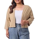 HOdo Women's Plus Size Cardigan Sweater Shrug 3/4 Sleeve Lightweight Open Front Knit 1X-5X
