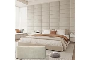 AMOVEO Upholstered Headboard for King Size Bed, Wall Mounted & Peel and Stick Headboard, Soundproof DIY Wall Panels, Fabric Tufted Head board in Modern Design for Bedroom (12 Panels, Each 23.62"x9.84"）