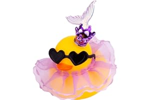 CoFuBcad Duck Car Dashboard Decoration, Rubber Duck Car Ornament with Mini Crown Skirt Glasses Cute Prop
