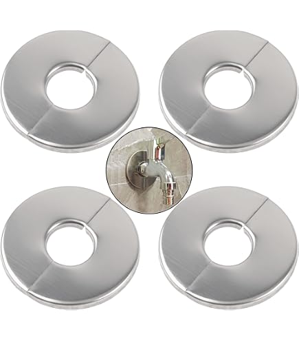 6-Pack Self-Adhesive Stainless Steel Escutcheon Plates – Wall Flanges For Pipe Hole Covers (22mm, Silver)