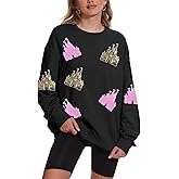 KPSTRO Sequin Magic Kingdom Sweatshirt For Women Sparkle Magical Castle Pullover Oversized Holiday Long Sleeve Tee Shirt Tops