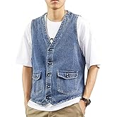 DSDZ Men's Cool Western Cowboy Button Down Vintage Wash Denim Vest Jacket