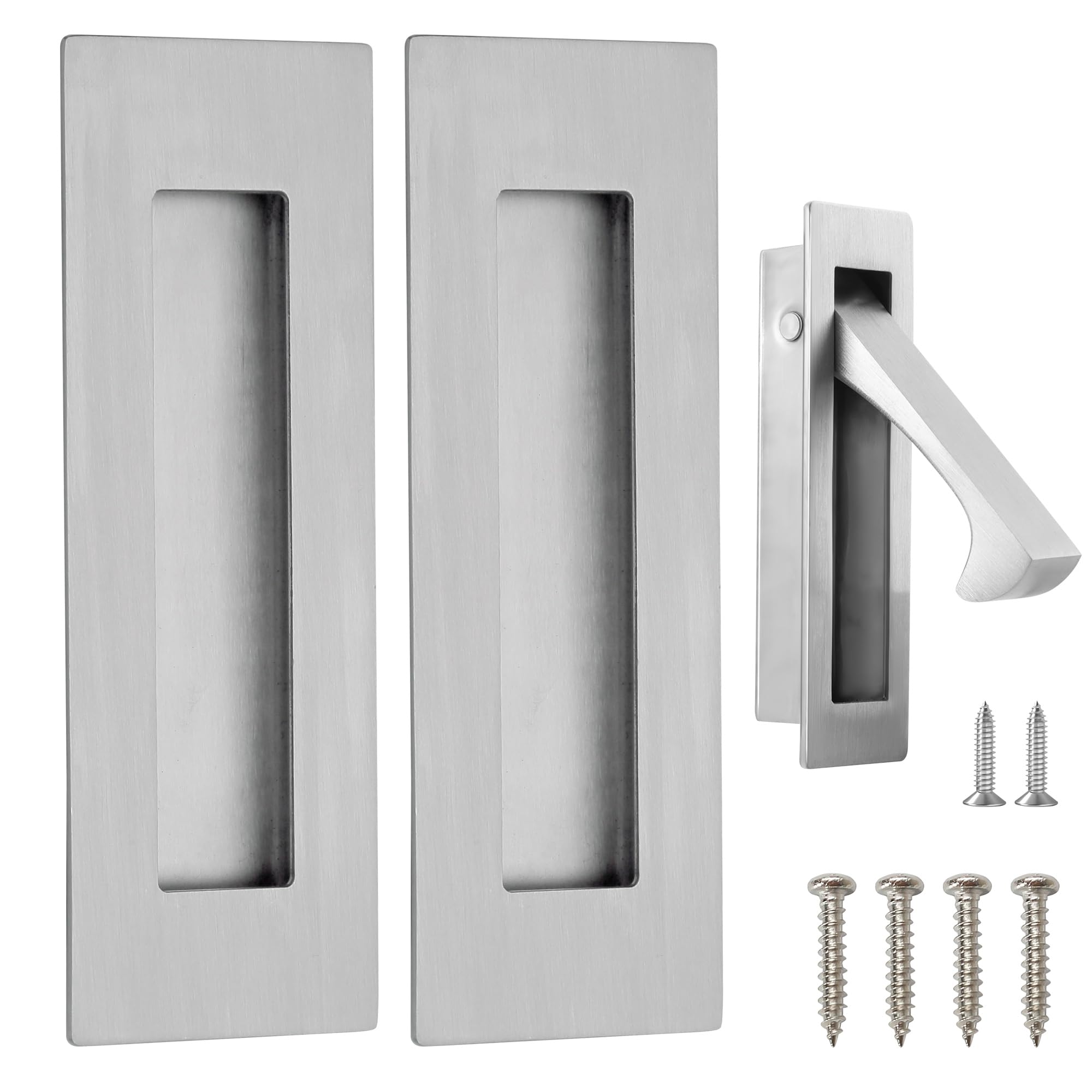 Photo 1 of Malimali Pocket Door Pull and Edge Pull Set, Stainless Steel Pocket Door Hardware Recessed Pocket Door Handle Flush Finger Pulls Rectangular Barn Door Handle (Brushed Steel)